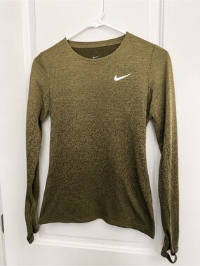 Nike Olive Green Long Sleeve Dri-Fit With Thumb Holes